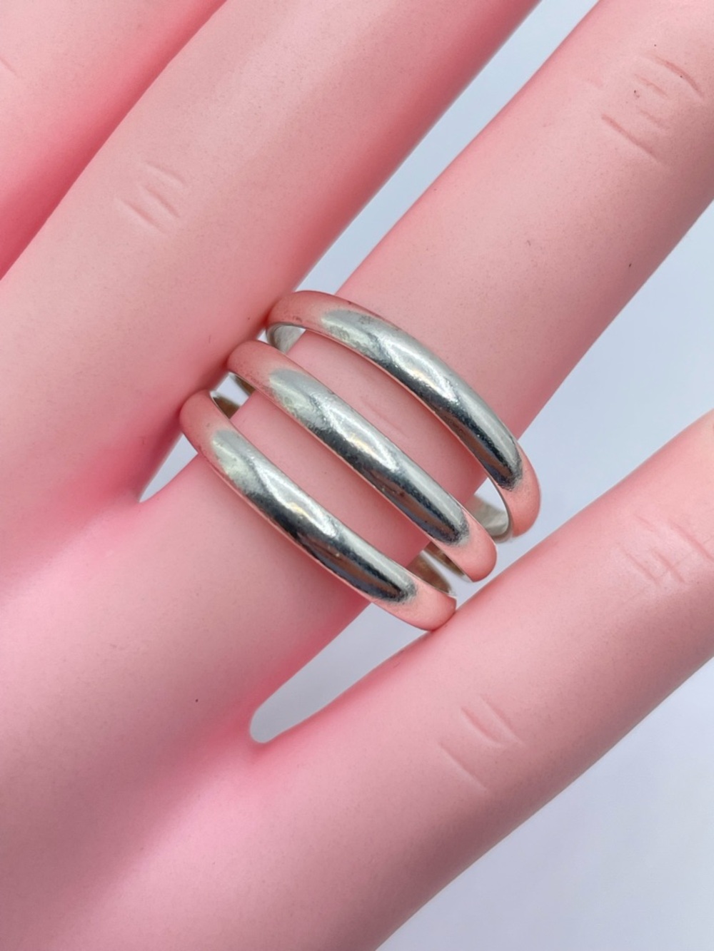Vintage Alpaca Silver Triple Band Ring Bold Modern Minimalist Sz 8